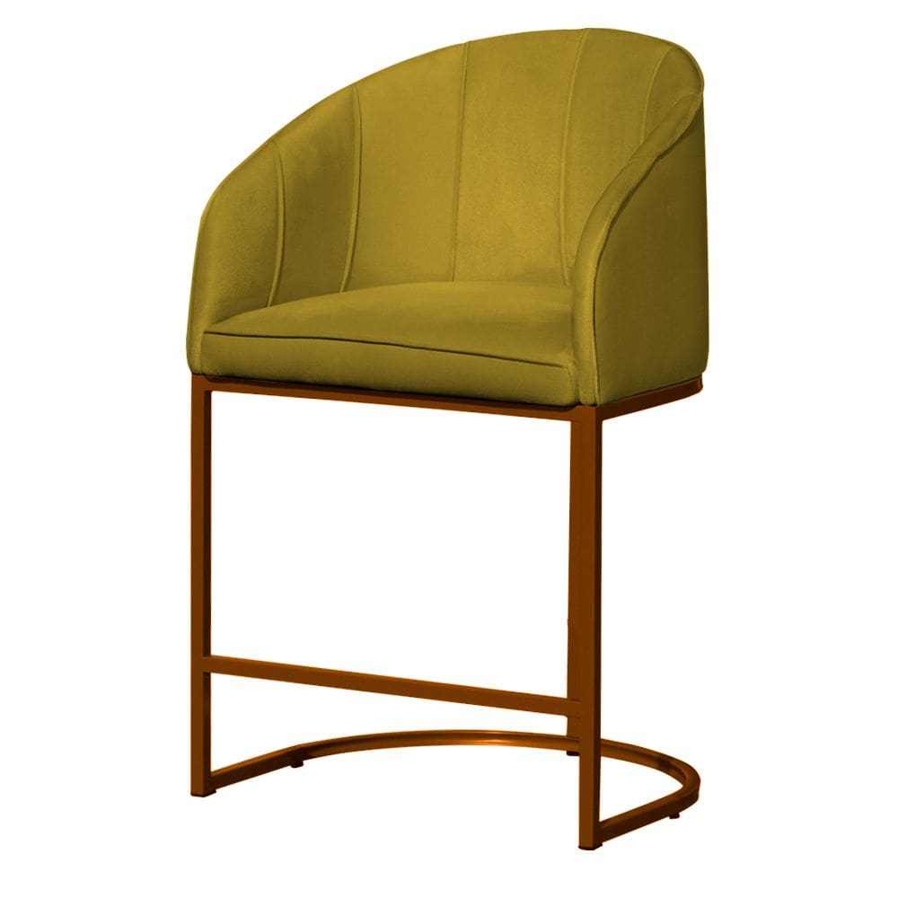 Poltrona Cadeira Banqueta Mia Base Bronze Veludo Amarelo - Montanaris Decor