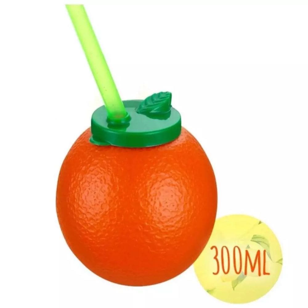 Copo Laranjita Caçulinha com Canudo 300ml 1 unidade - Tema Fruta Laranja
