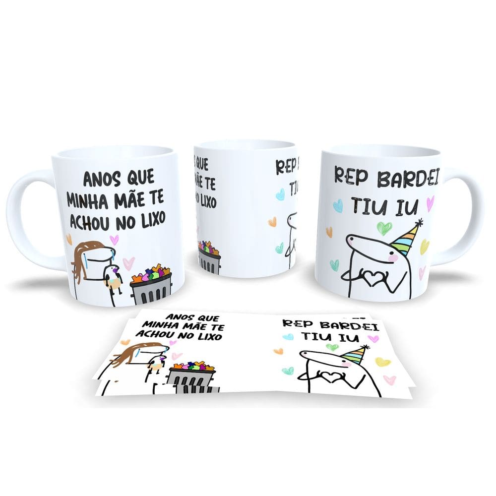 Caneca de Porcelana Branca Personalizada Coleção Flork