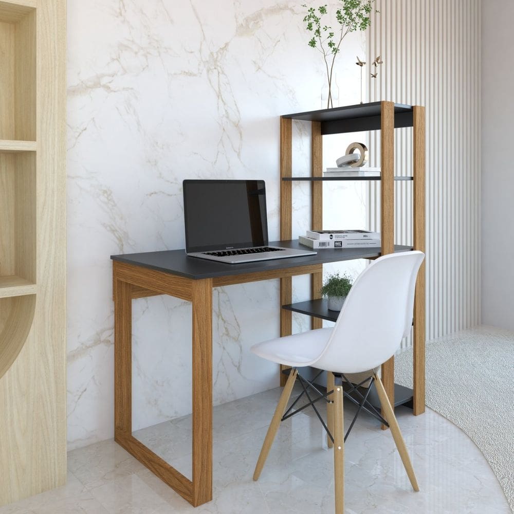 Mesa Escrivaninha Com Estante Licce 4 Prateleiras