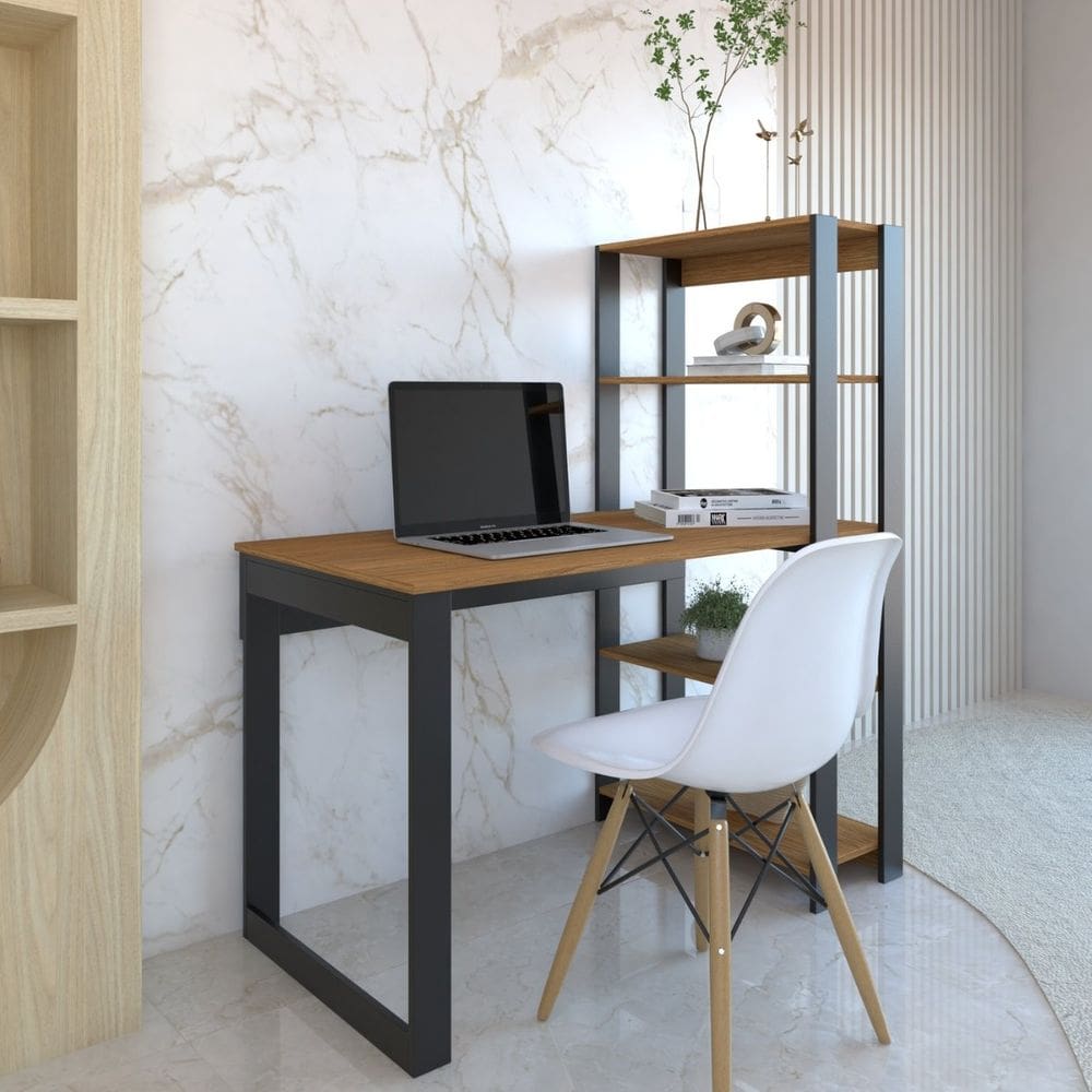 Mesa Escrivaninha Com Estante Licce 4 Prateleiras