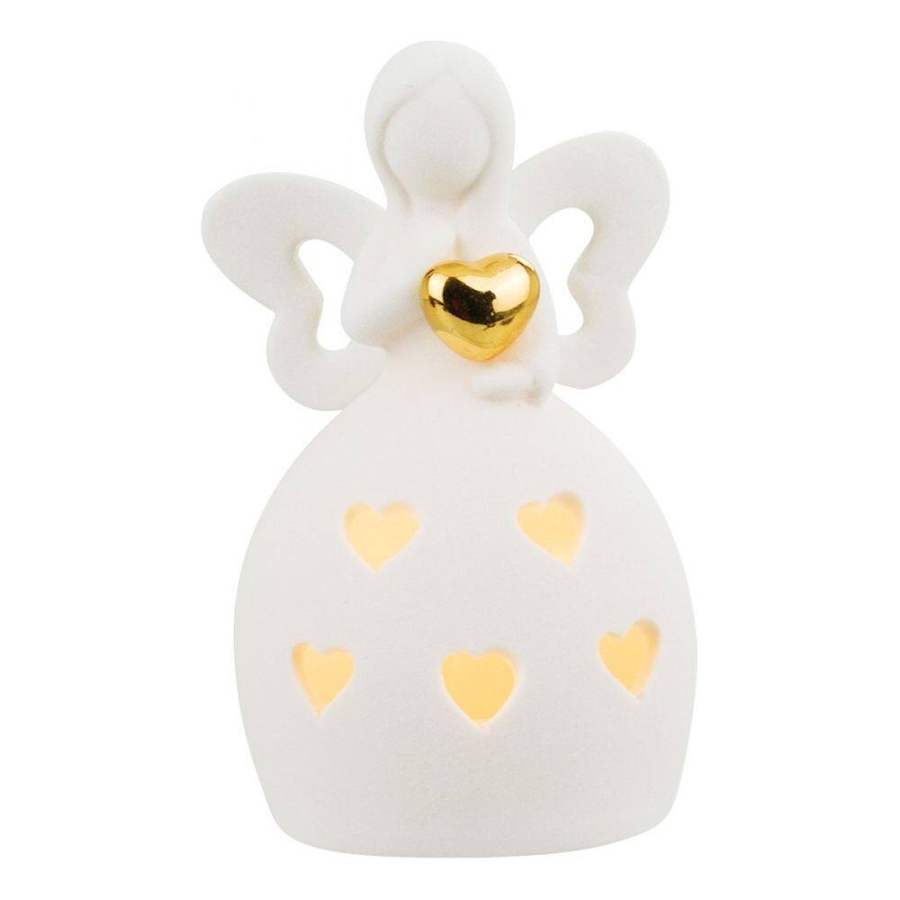 Luminária Decoração Natal Anjo Resina Branco Coração 11cm