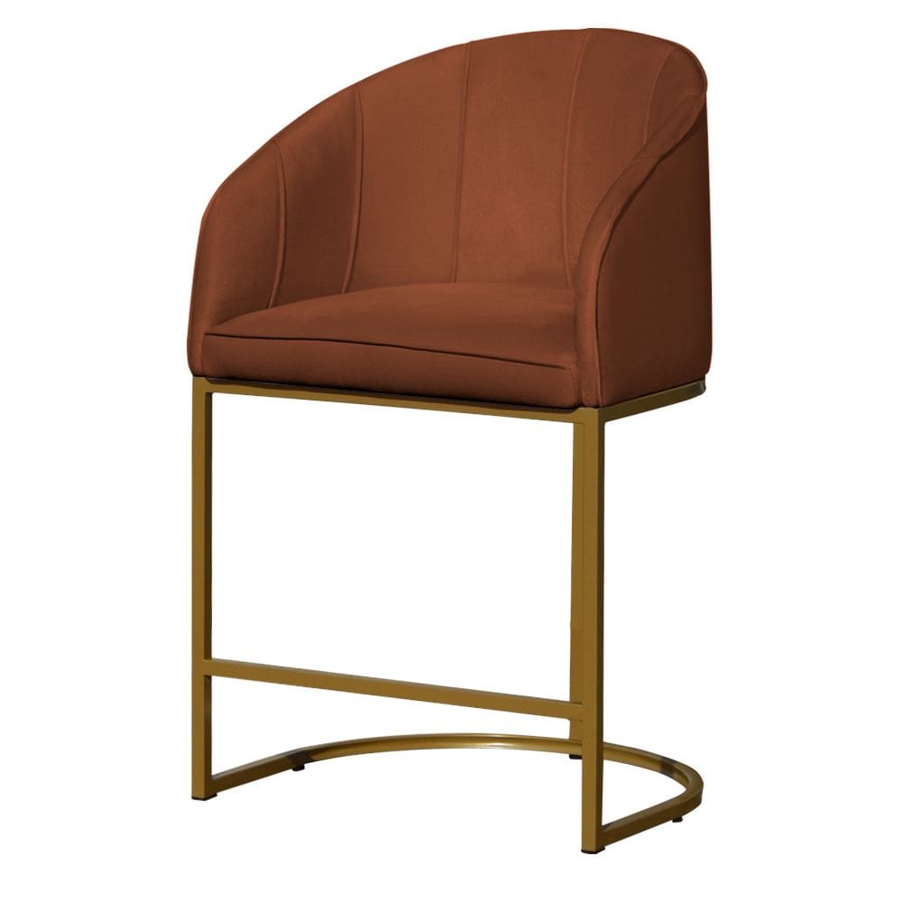 Poltrona Cadeira Banqueta Mia Base Dourada Veludo Terracota - Montanaris Decor