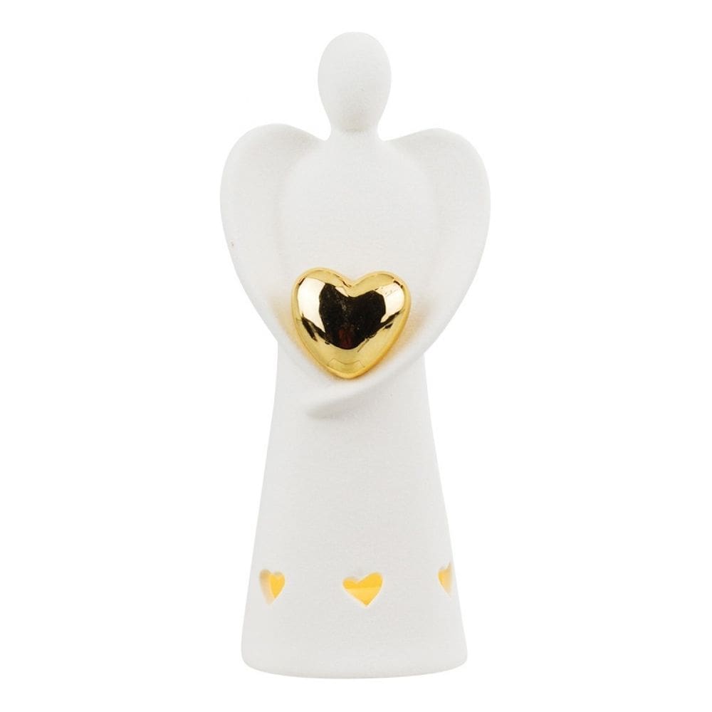 Luminária Natalina Natal Anjo Branco Segurando Coração 14cm