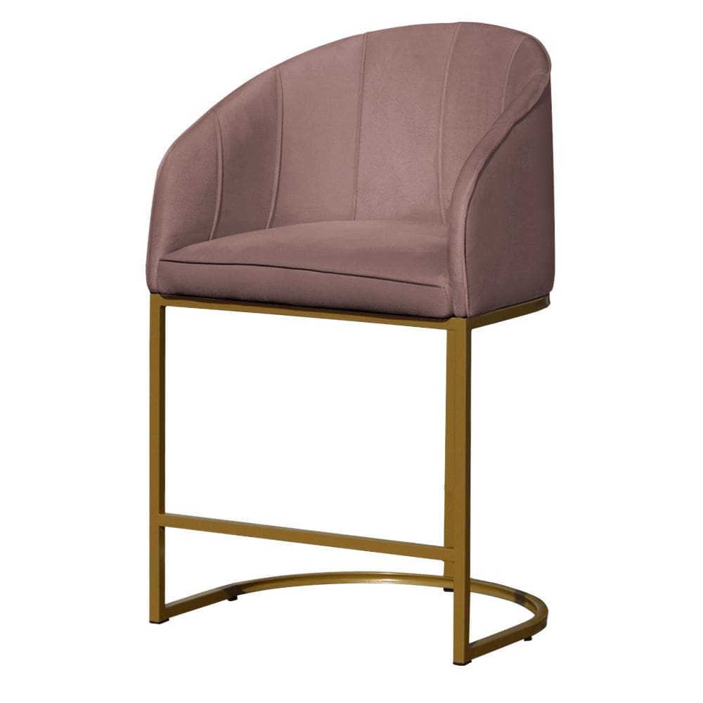 Poltrona Cadeira Banqueta Mia Base Dourada Veludo Rosê - Montanaris Decor