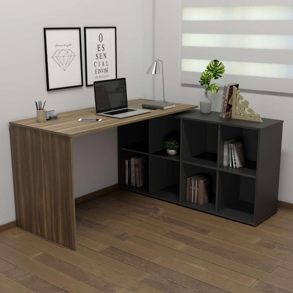 Escrivaninha em L Mesa Office 8 Nichos Nero II