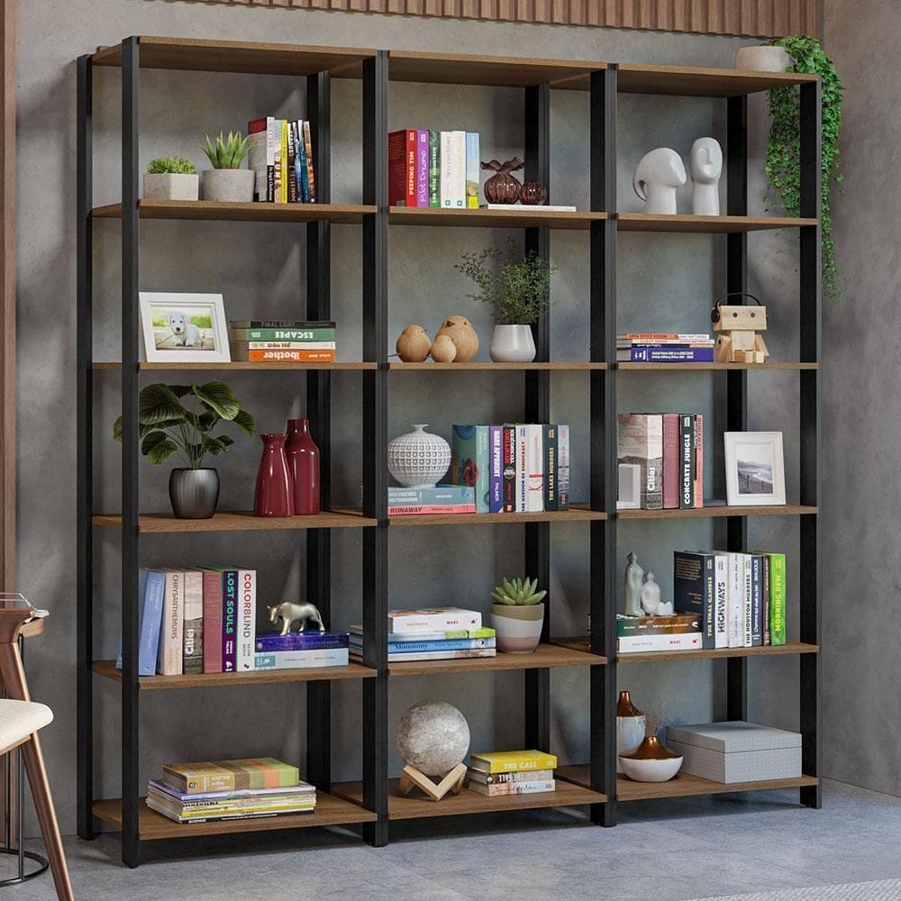 Estante Armário Multiuso Para Livros 177cm Rustic/Preto
