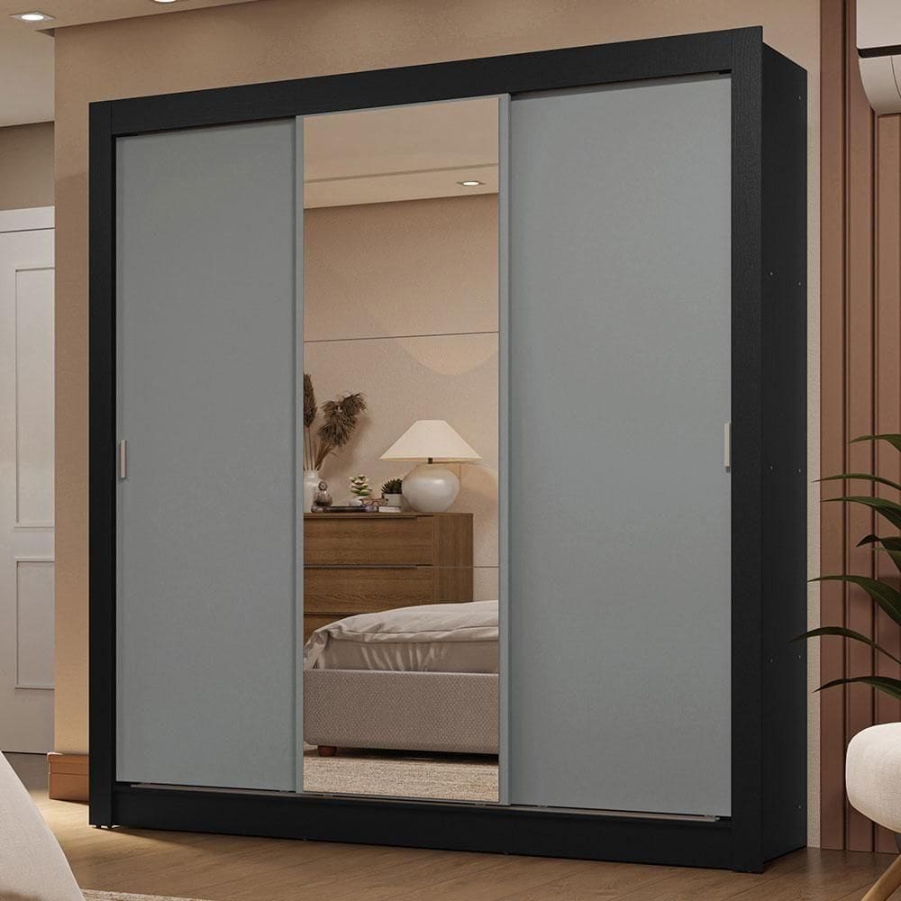 Guarda-roupa Casal 3 Portas Correr Espelho 2 Gavetas