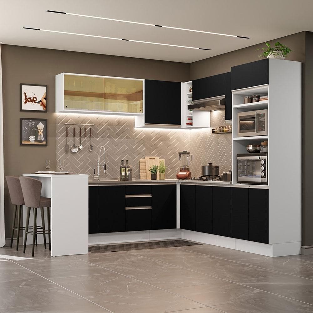 Cozinha Completa 504001 Com Armário E Bancada Branco/Preto