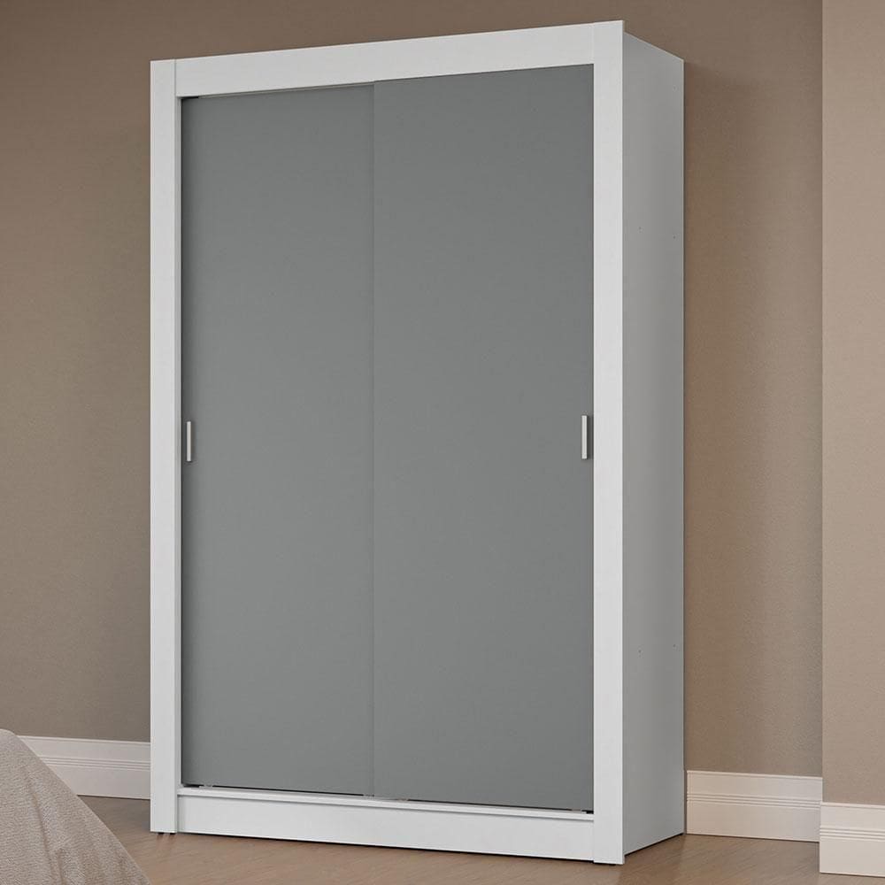 Guarda-Roupa Solteiro 2 Portas Correr Branco/Cinza