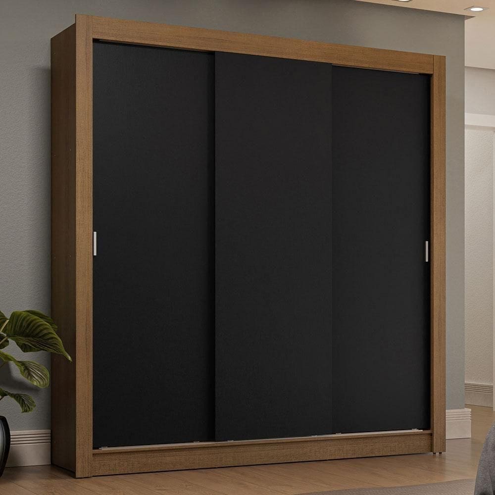 Guarda-Roupa Casal 3 Portas Correr Rustic/Preto