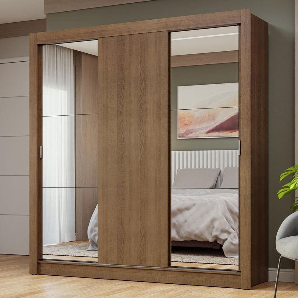 Guarda-roupa Casal 3 Portas Correr Espelhos Rustic Nobre