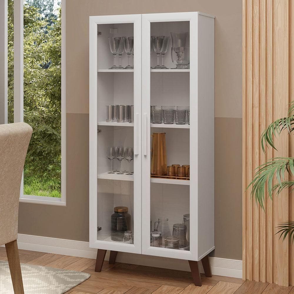 Cristaleira 70 Cm 2 Portas De Vidro Com Pés Trapézio Madesa