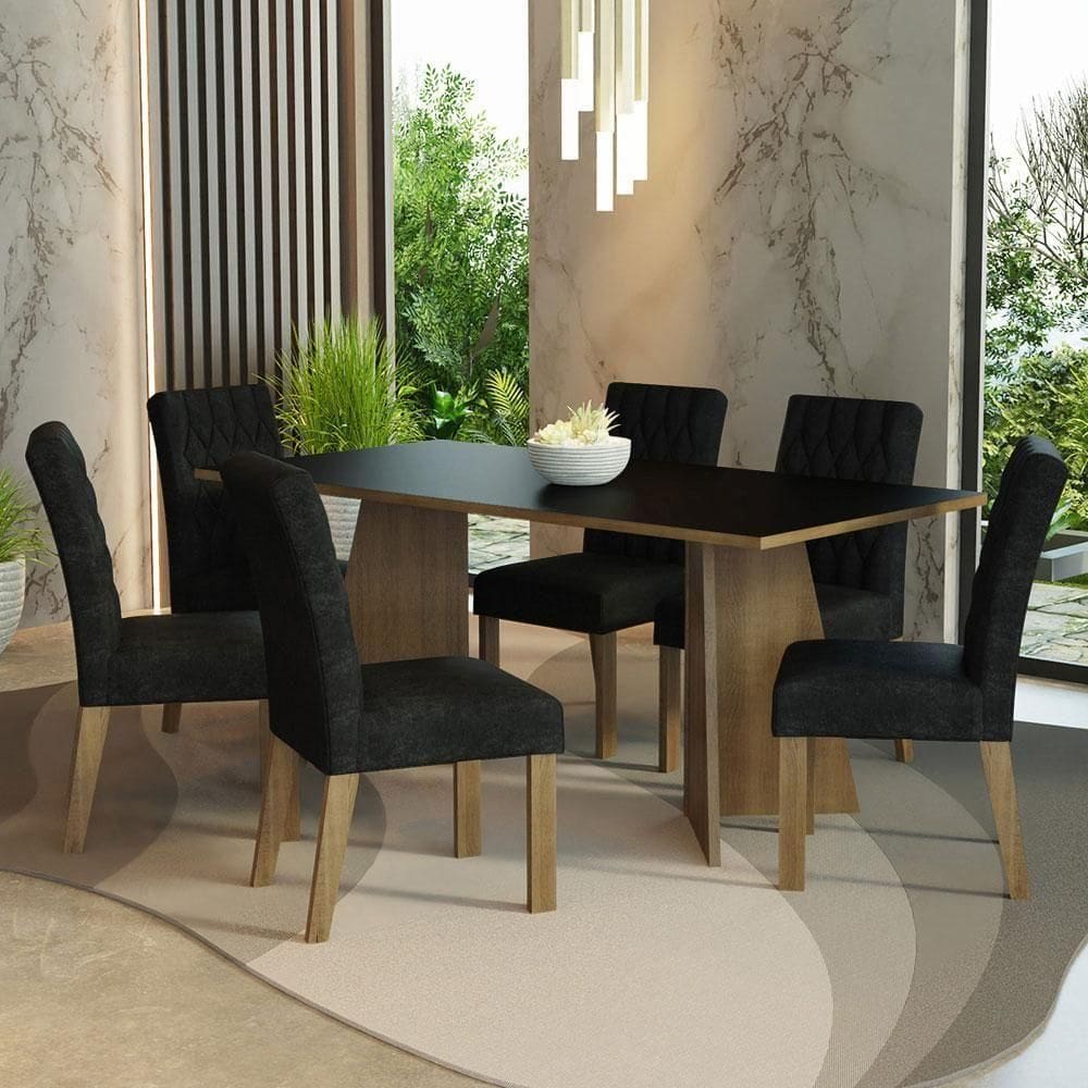 Conjunto Sala Jantar Mesa Madeira 6 Cadeiras Rustic
