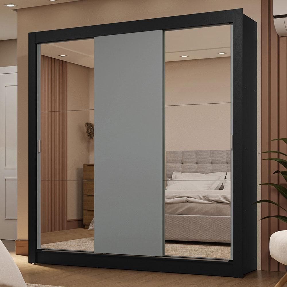 Guarda-roupa Casal 3 Portas Correr Espelhos 2 Gavetas
