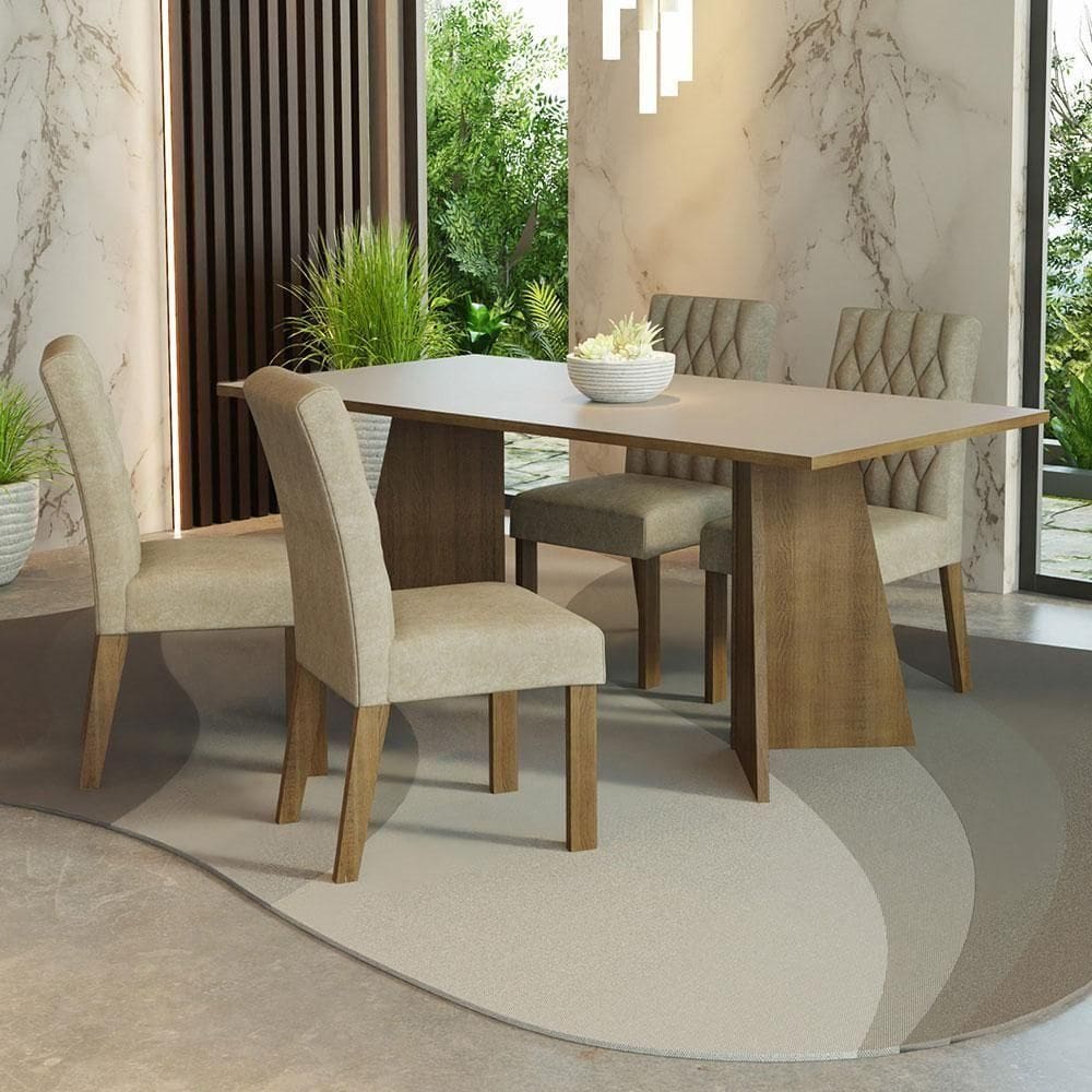 Conjunto Sala Jantar Mesa Madeira 4 Cadeiras Madesa