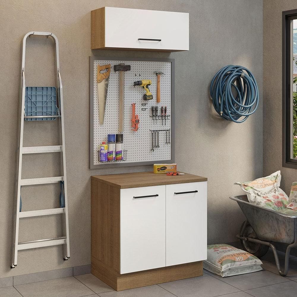 Kit Balcão E Armário Aéreo 80cm Rustic/Branco