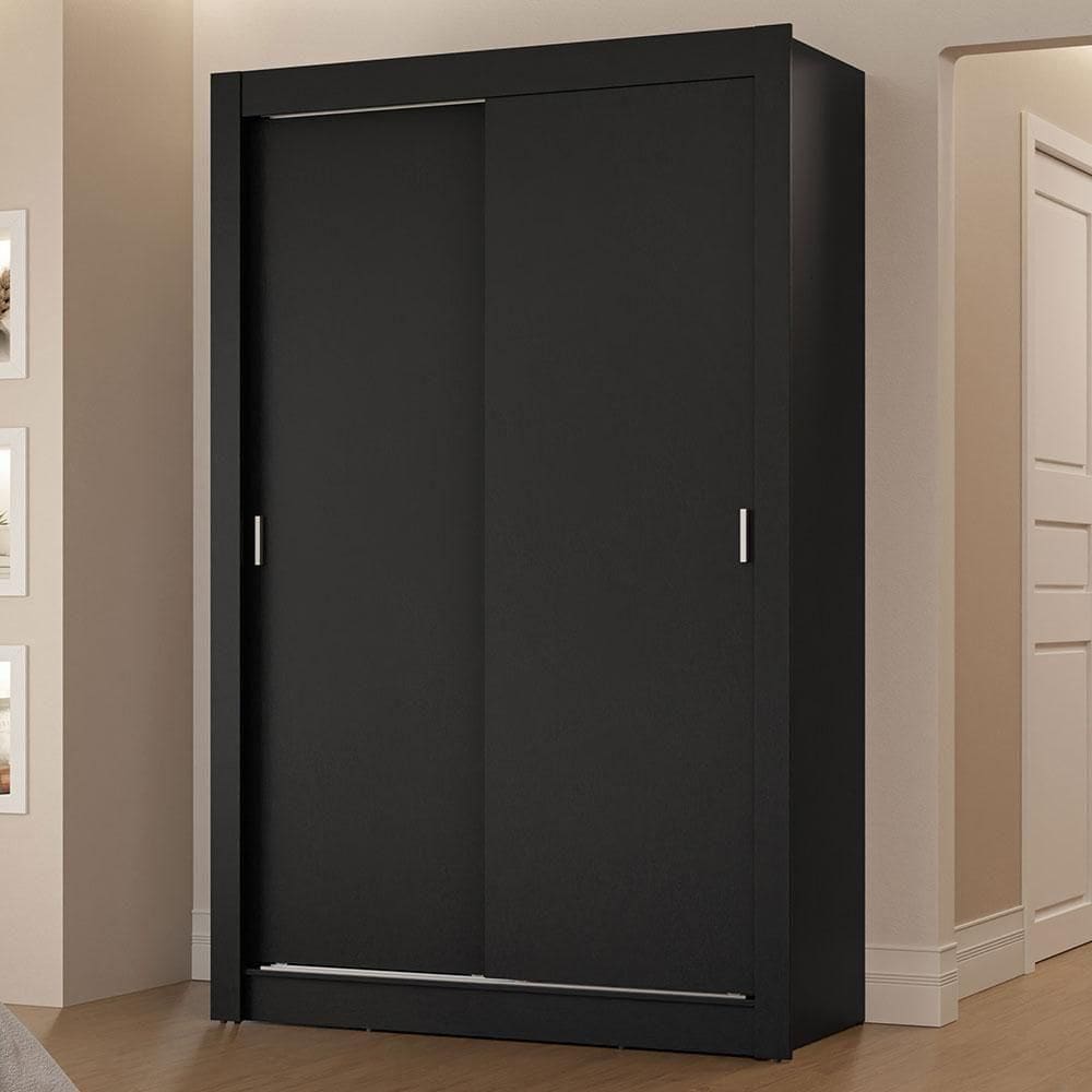 Guarda-roupa Solteiro 2 Portas Correr 2 Gavetas Preto