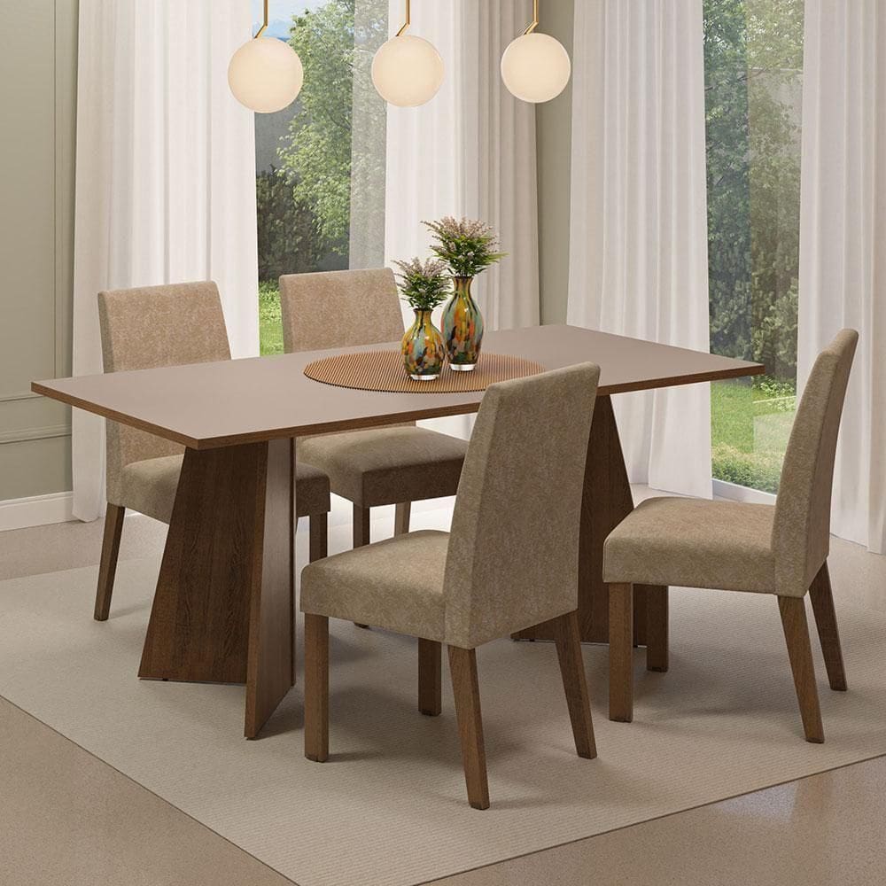 Conjunto Sala Jantar Mesa Madeira 4 Cadeiras Madesa