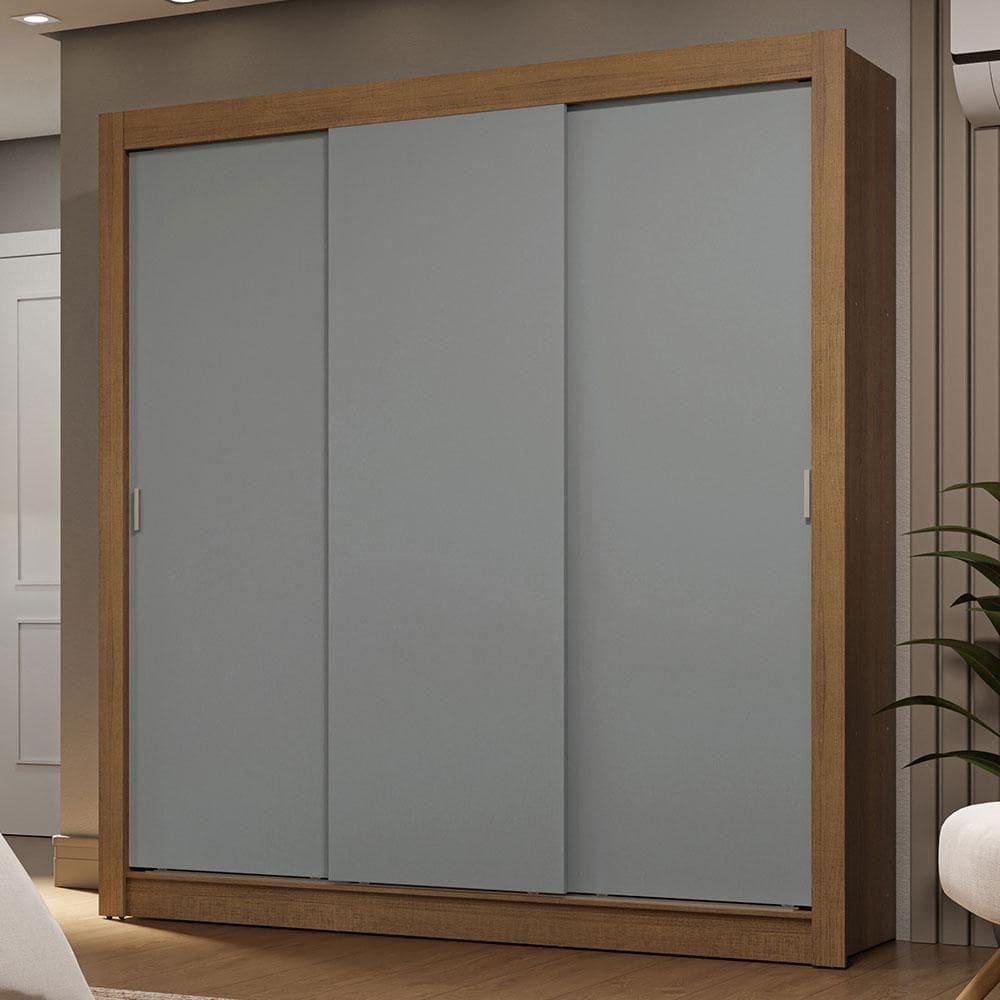 Guarda-Roupa Casal 3 Portas Correr Rustic/Cinza