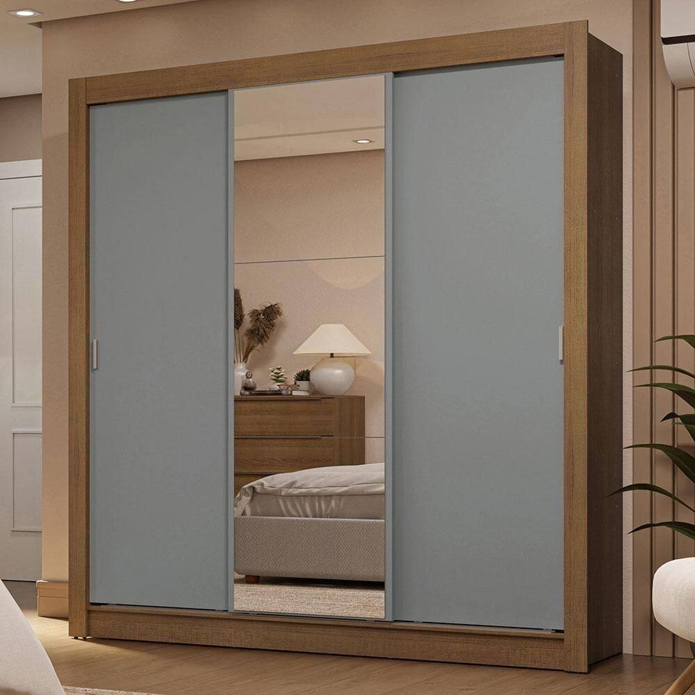 Guarda-roupa Casal 3 Portas Correr Espelho 2 Gavetas