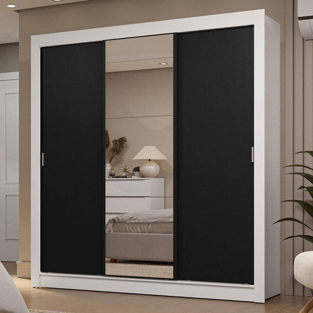 Guarda-roupa Casal 3 Portas Correr Espelho 2 Gavetas