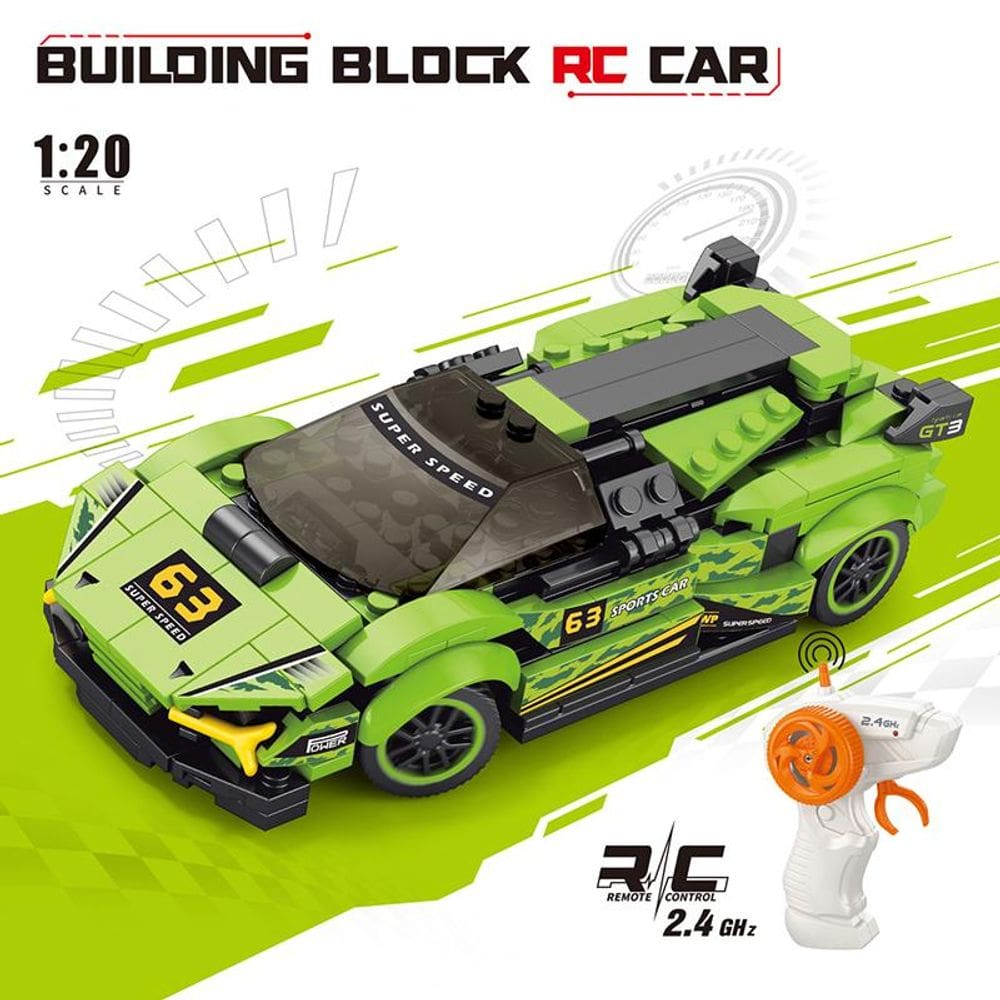 Bloco De Montar 275 Pecas Carrinho Verde Famous Car Com Controle Remoto Folia Imports