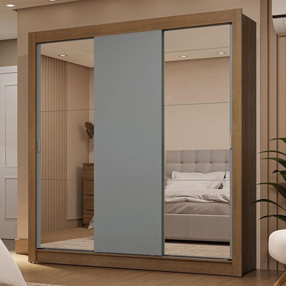 Guarda-roupa Casal 3 Portas Correr Espelhos 2 Gavetas