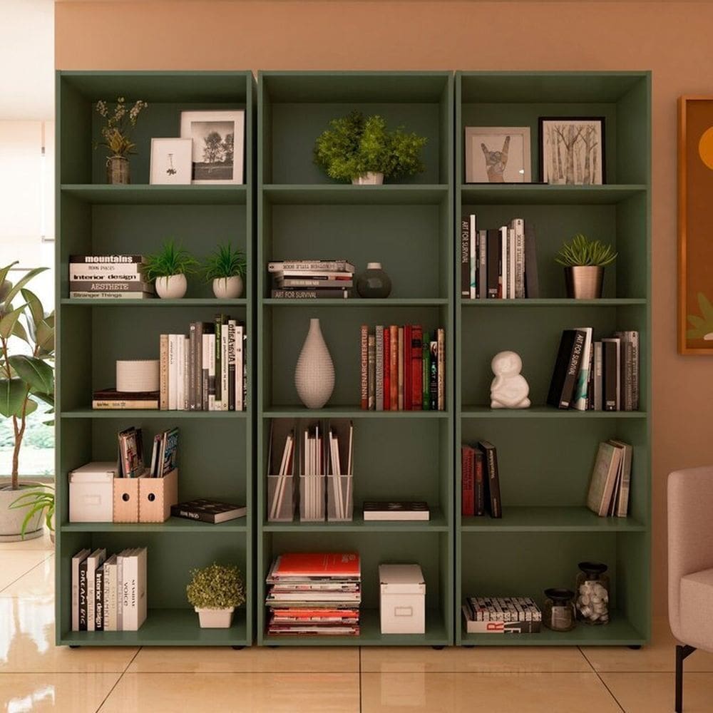 Kit 3 Estantes para Livros com 5 Prateleiras 180cmx60cm Menta
