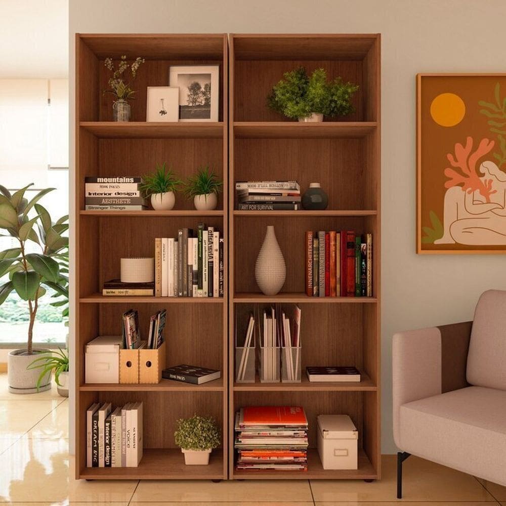Kit 2 Estantes para Livros com 5 Prateleiras 120cmx60cm Cinamomo