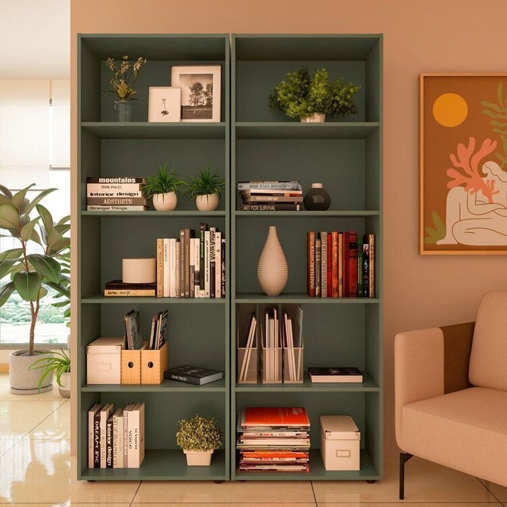 Kit 2 Estantes para Livros com 5 Prateleiras 120cmx60cm Menta