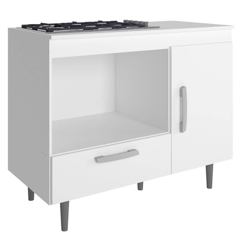 Balcão Alecrim para Cooktop 4 Bocas e Forno 1 Porta 1 Gaveta Poliman Cor Branco