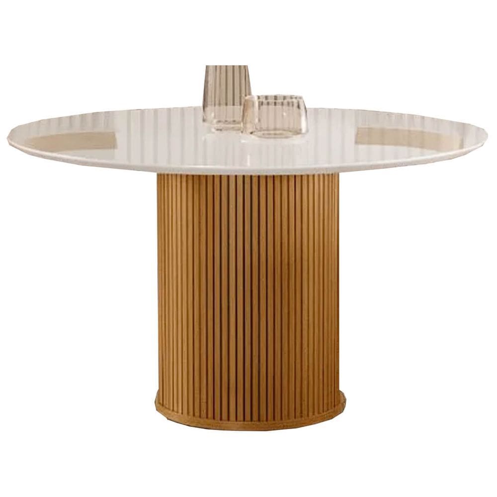 Mesa Dara Redonda COM Vidro 110x110 LJ Móveis Cor Cinamomo Off White