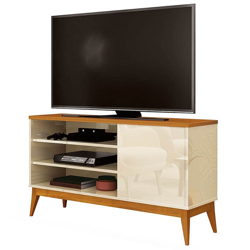 Rack Retrô Vinci Para TV até 50 Polegadas EDN Móveis Cor Off White Cedro