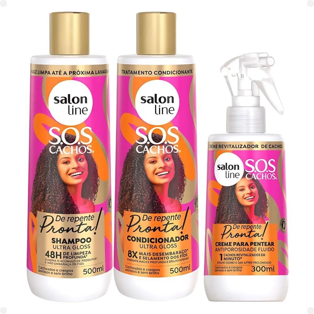 Salon Line Sos Cachos De Repente Pronta!: Shampoo, Condicionador e Creme Fluido