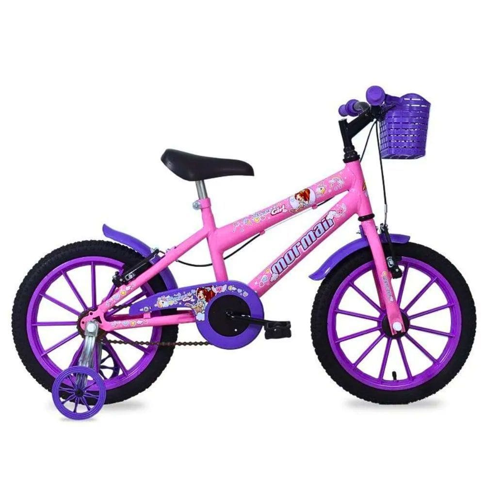 Bicicleta Infantil Aro 16 Mormaii Rosa Com Rodinha E Cesta