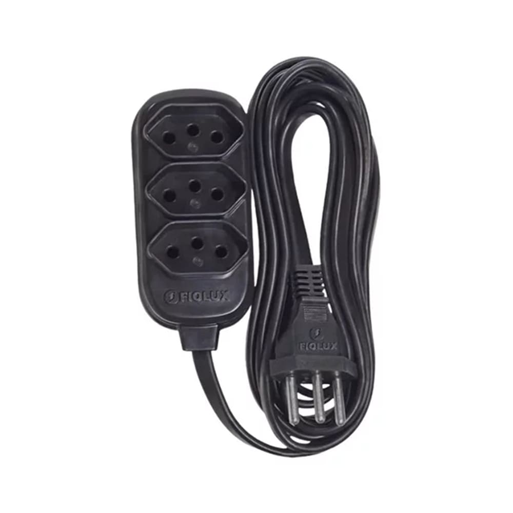 Extensão Elétrica Tripolar 2M 3 Tomadas 2P+T 10A Fiolux