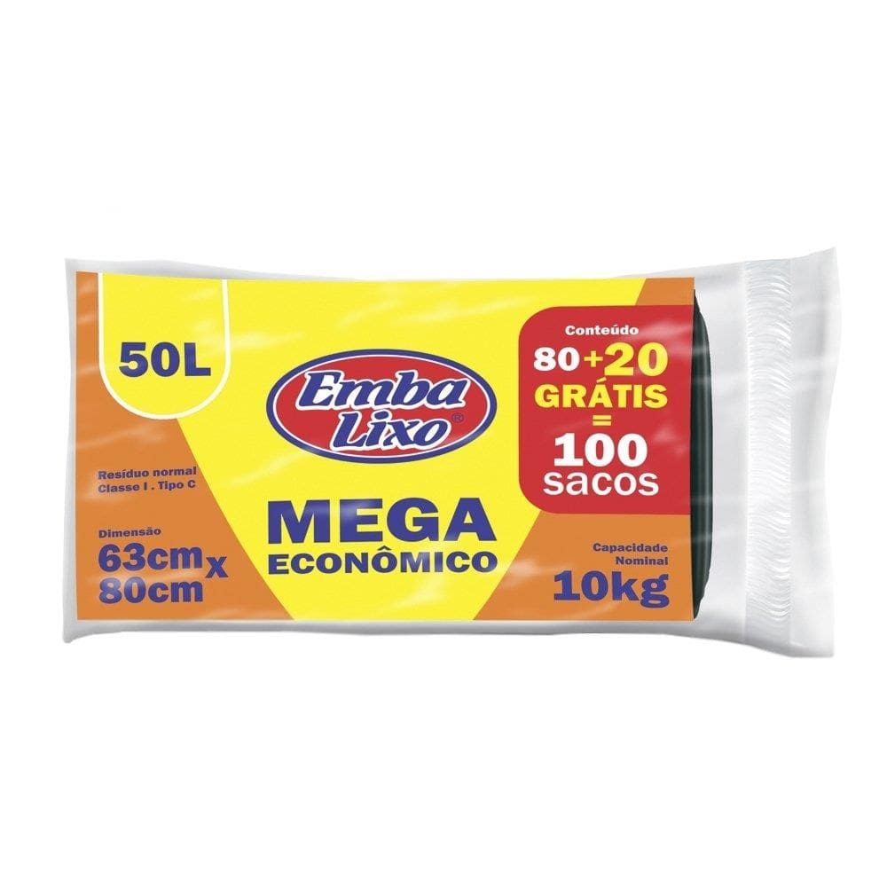 Saco Para Lixo Embalixo Rolo Mega Economico 50 Litros 100X1