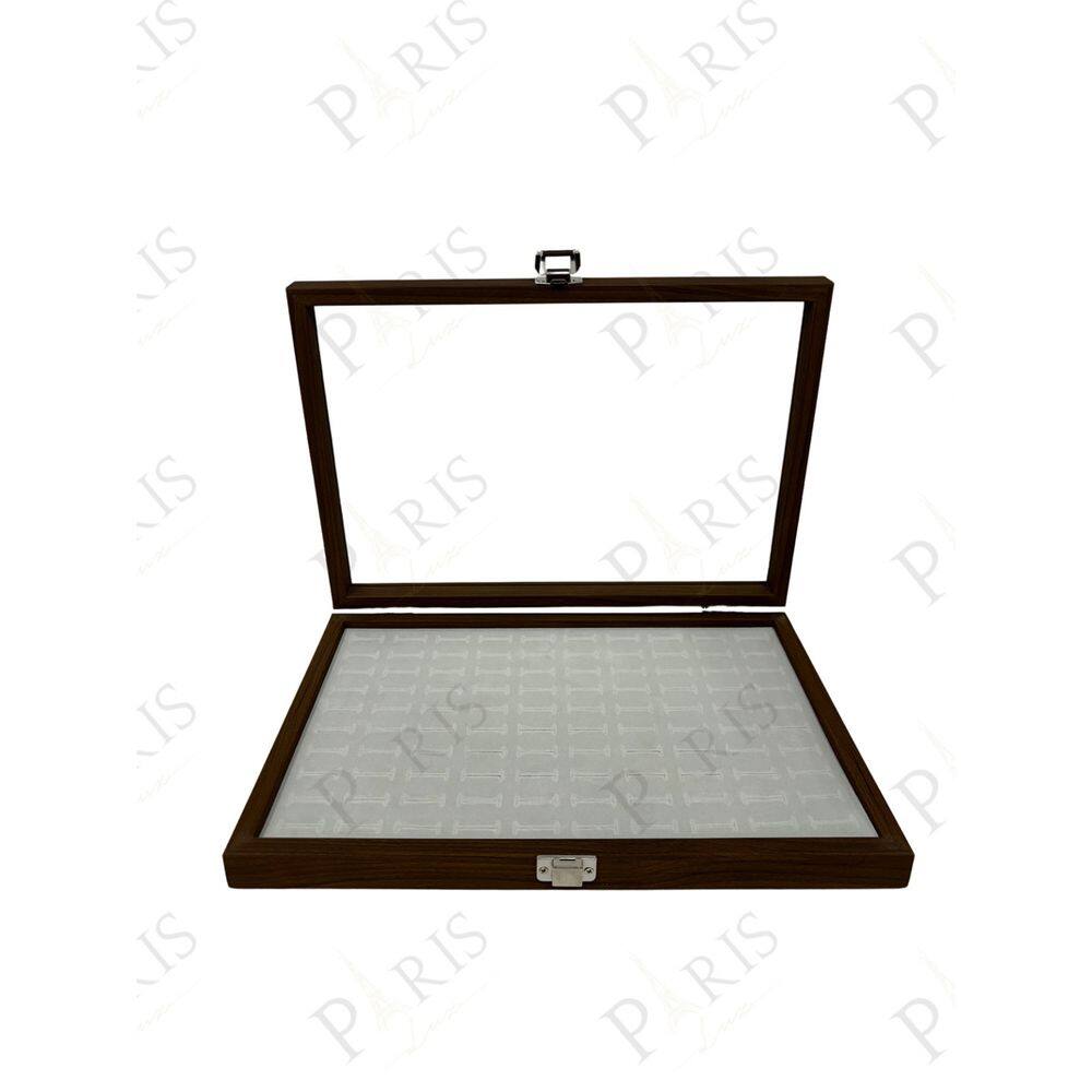 Porta Jóias para Anéis em Madeira e Vidro Marrom 36cm 14678-PL