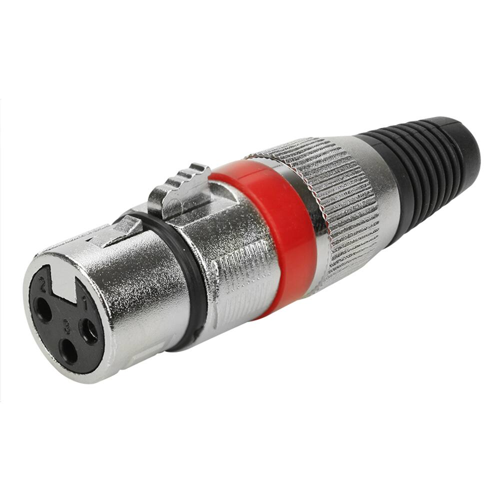 Kit 5 Peças Plug XLR Cannon Fêmea Profissional Vermelho