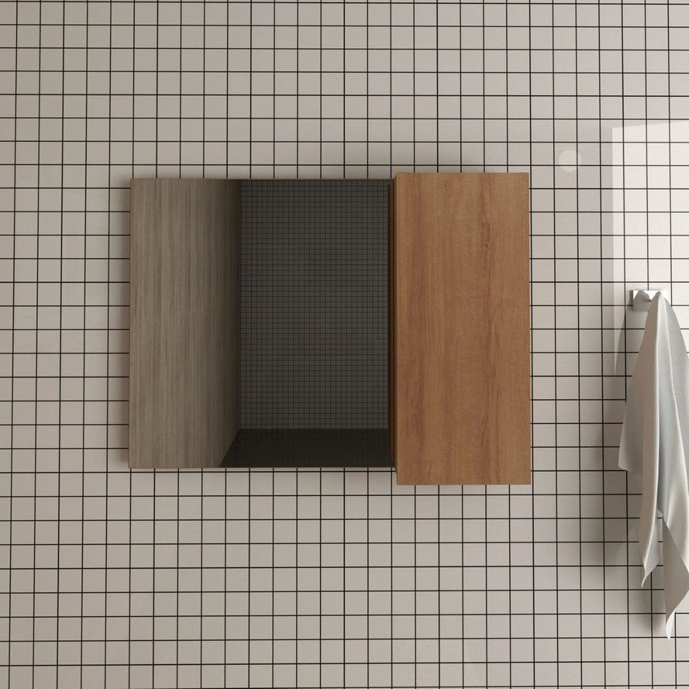 Espelheira para Banheiro com 1 Porta 80x60cm Amêndoa Tecno Mobili