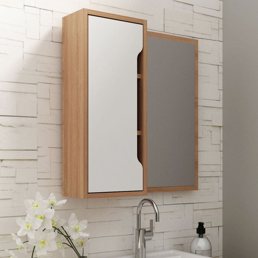 Espelho para Banheiro com 1 Porta 60x60cm Amêndoa Branco Tecno Mobili