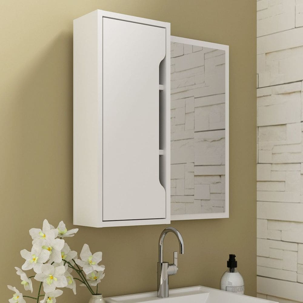 Espelho para Banheiro com 1 Porta 60x60cm Branco Tecno Mobili