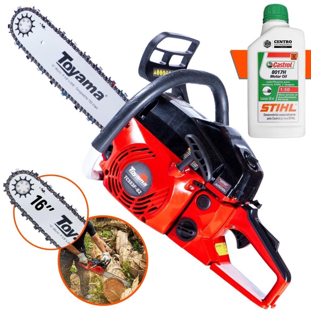 Motosserra À Gasolina Toyama TCS53F-G2 TCS53FG2 Motor 2T 49cc 2,8HP 13.500rpm Sabre 16 Polegadas Corrente Oregon 28 Dentes + ÓLEO STIHL 2T