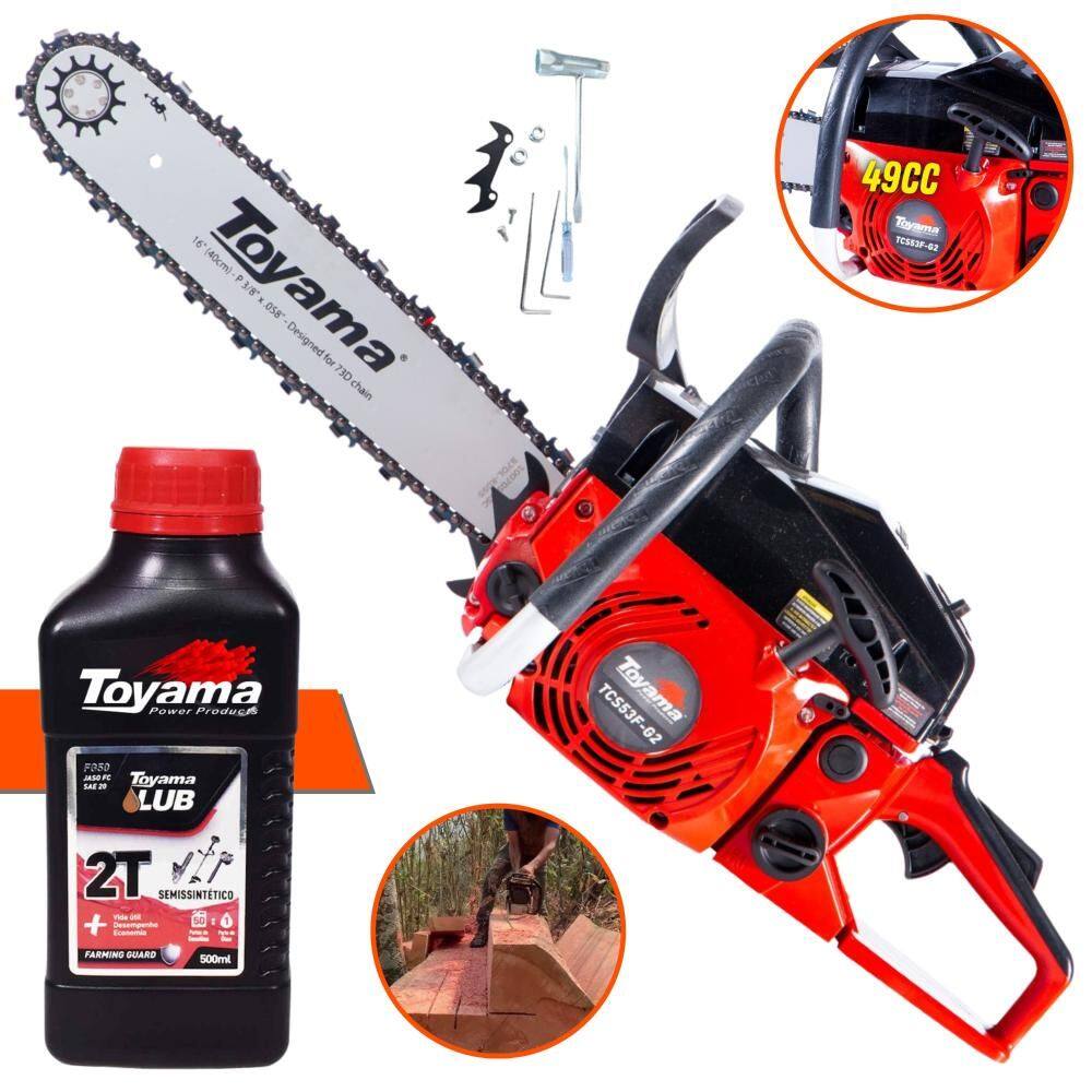 Motosserra Motorsserra Profissional Toyama TCS53F-G2 À Gasolina 2T 49cc 2,8HP de Potência, Robusta e de Alta Performance + ÓLEO LUBRIFICANTE 2T