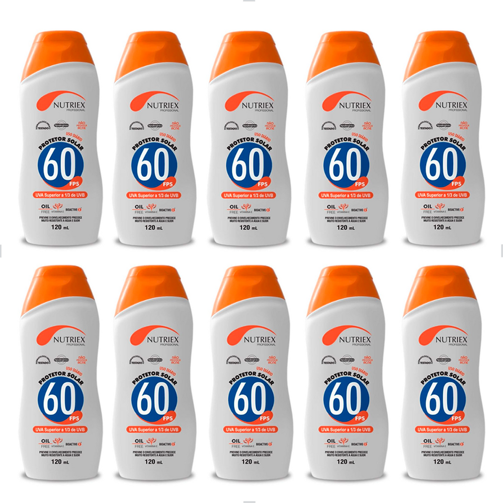 Kit 10 Protetor Filtro Solar FPS60 120ml Com Repelente Nutriex