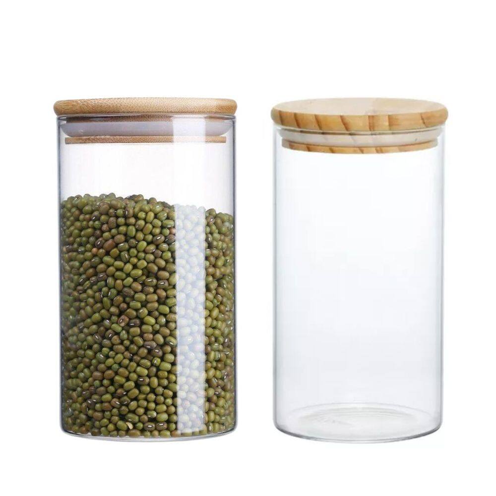 Kit 2 Potes Porta Mantimento Hermético Vidro Borossilicato Redondo Tampa Bambu 1,1 litros