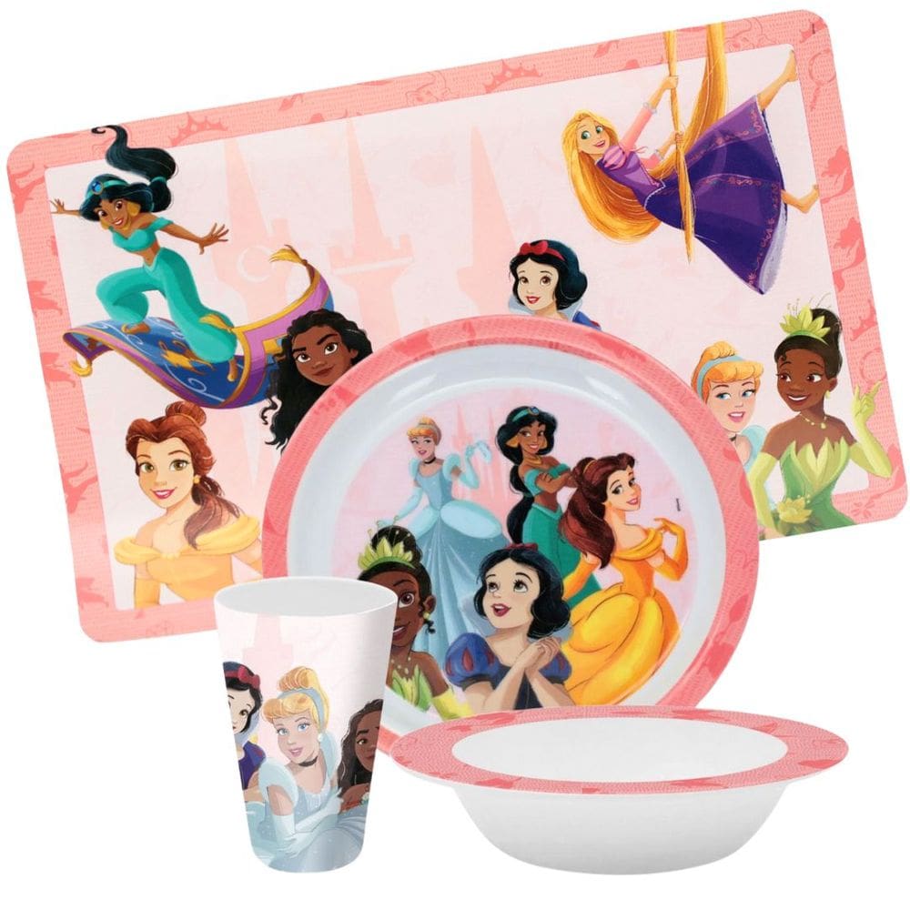 Jogo Refeição Infantil Princesas Disney 3 Peças Prato, Tigela e Copo Melamina - Tuut