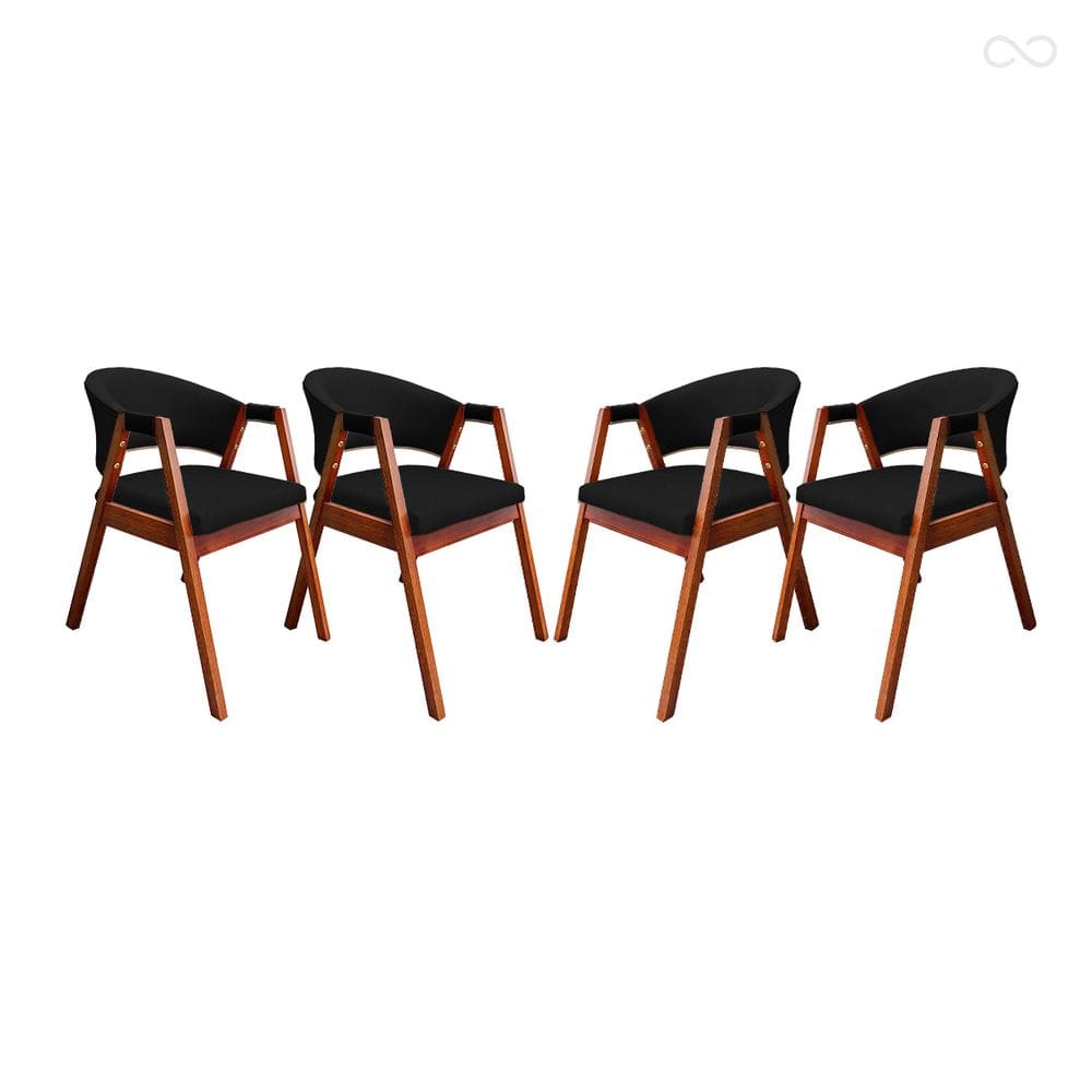 Kit 4 Cadeira Poltrona para Sala de Jantar Ravena em Madeira Castanho Suede Preto CCS