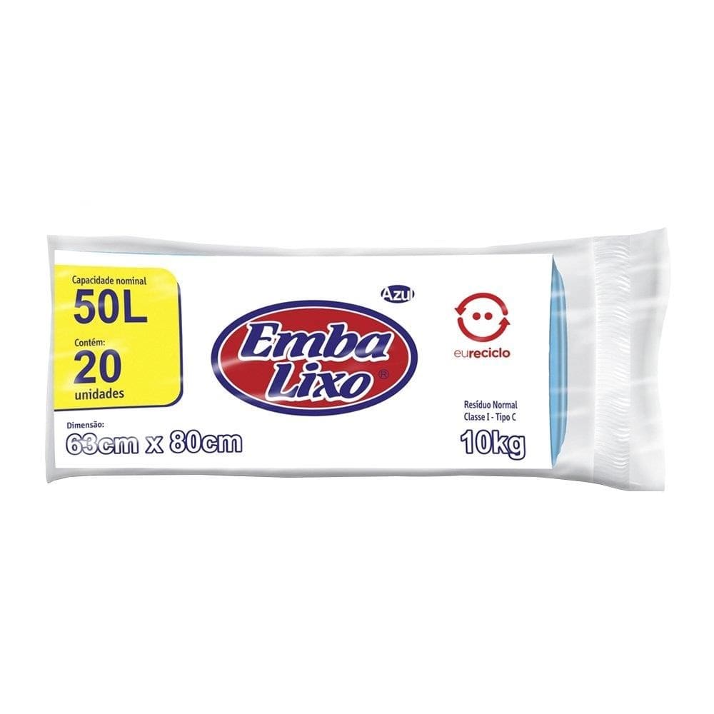 Saco Para Lixo Embalixo | Rolo Azul 50 Litros - Embalagem com 20 Unidades